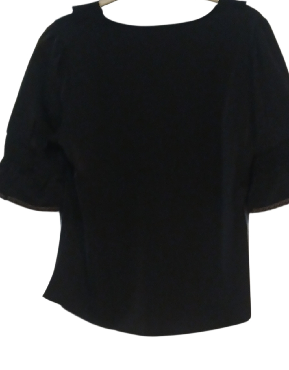 Allegra K - NWOT, Black Blouse W/ Lace Trim, Ruffles In Front & Sleeves, Size M - Picture 3 of 10